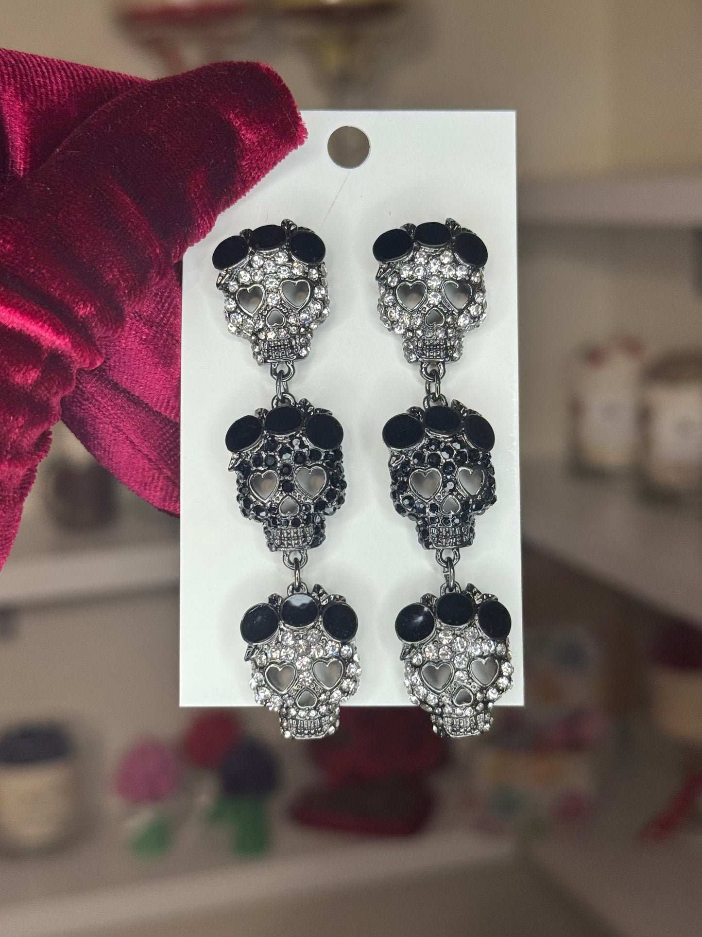 Rhinestone skull earrings