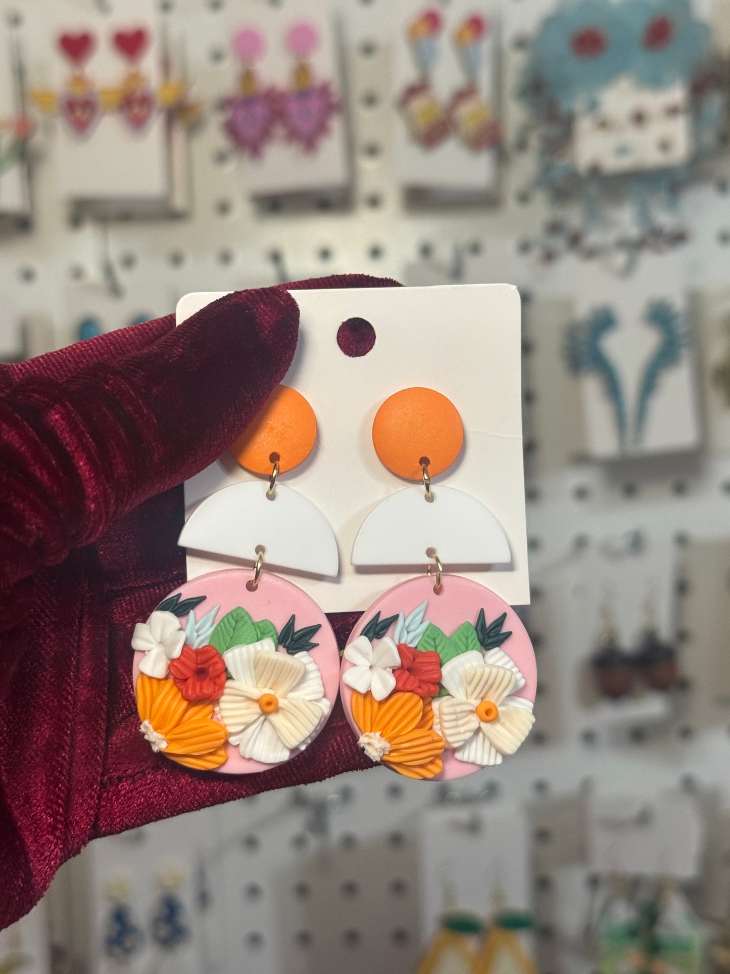 Clay floral flower earrings