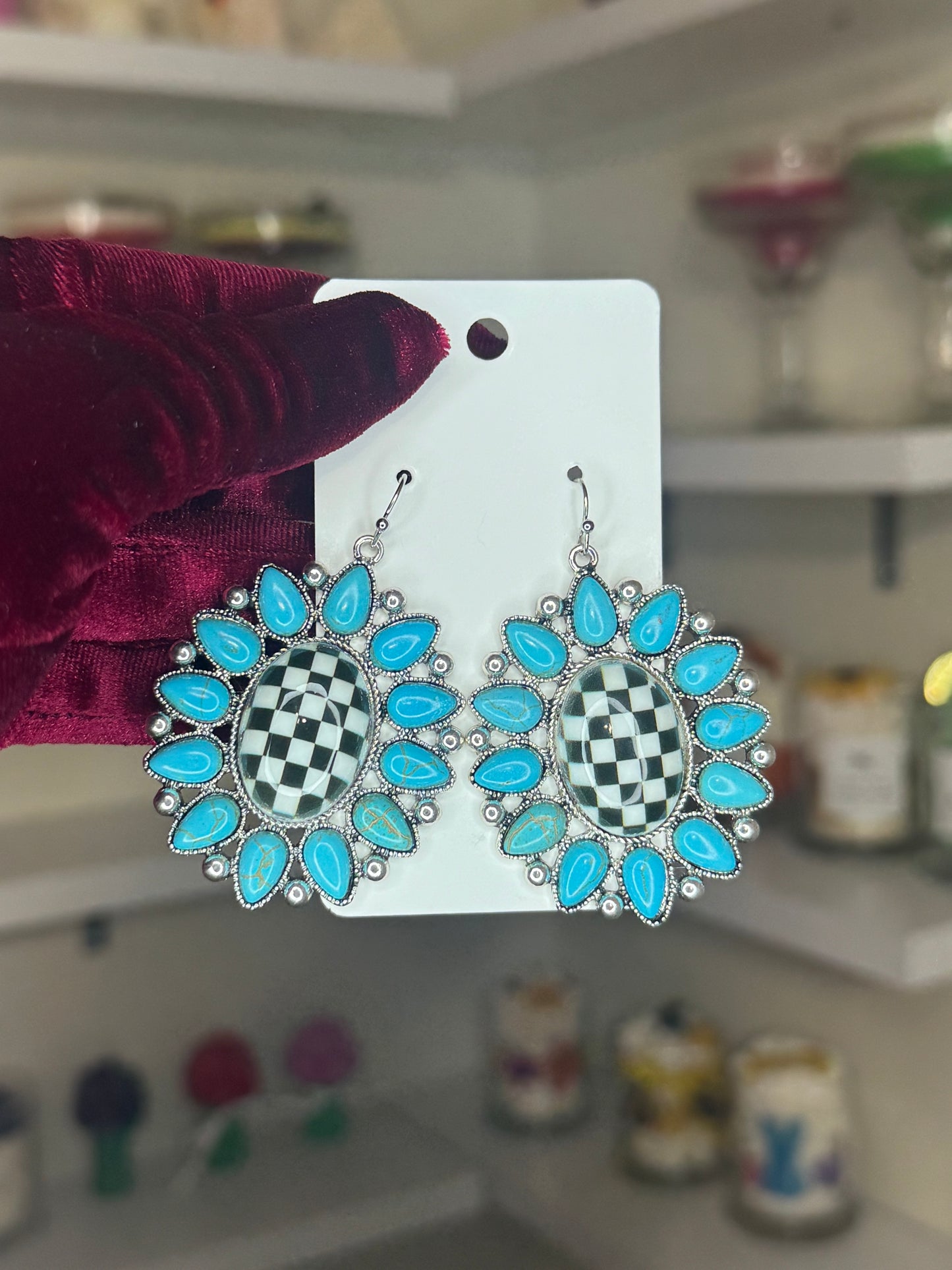 Checkered turquoise earrings 