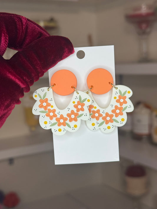 Orange flower earrings
