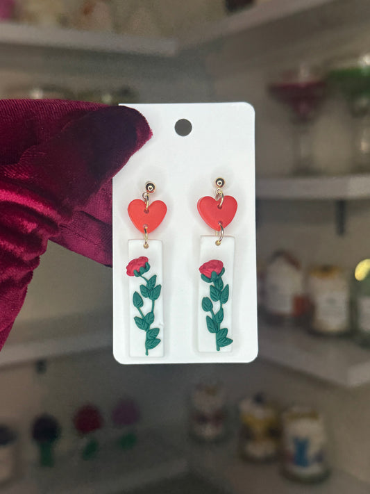Clay rose earrings