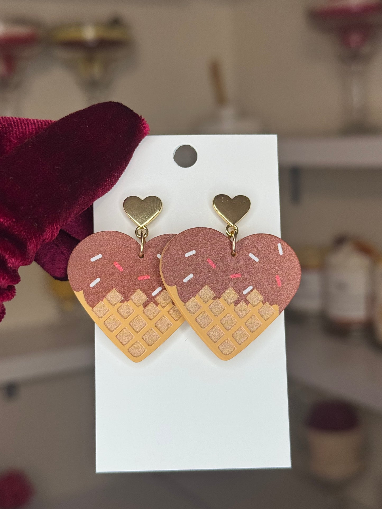 Heart shaped waffle earrings