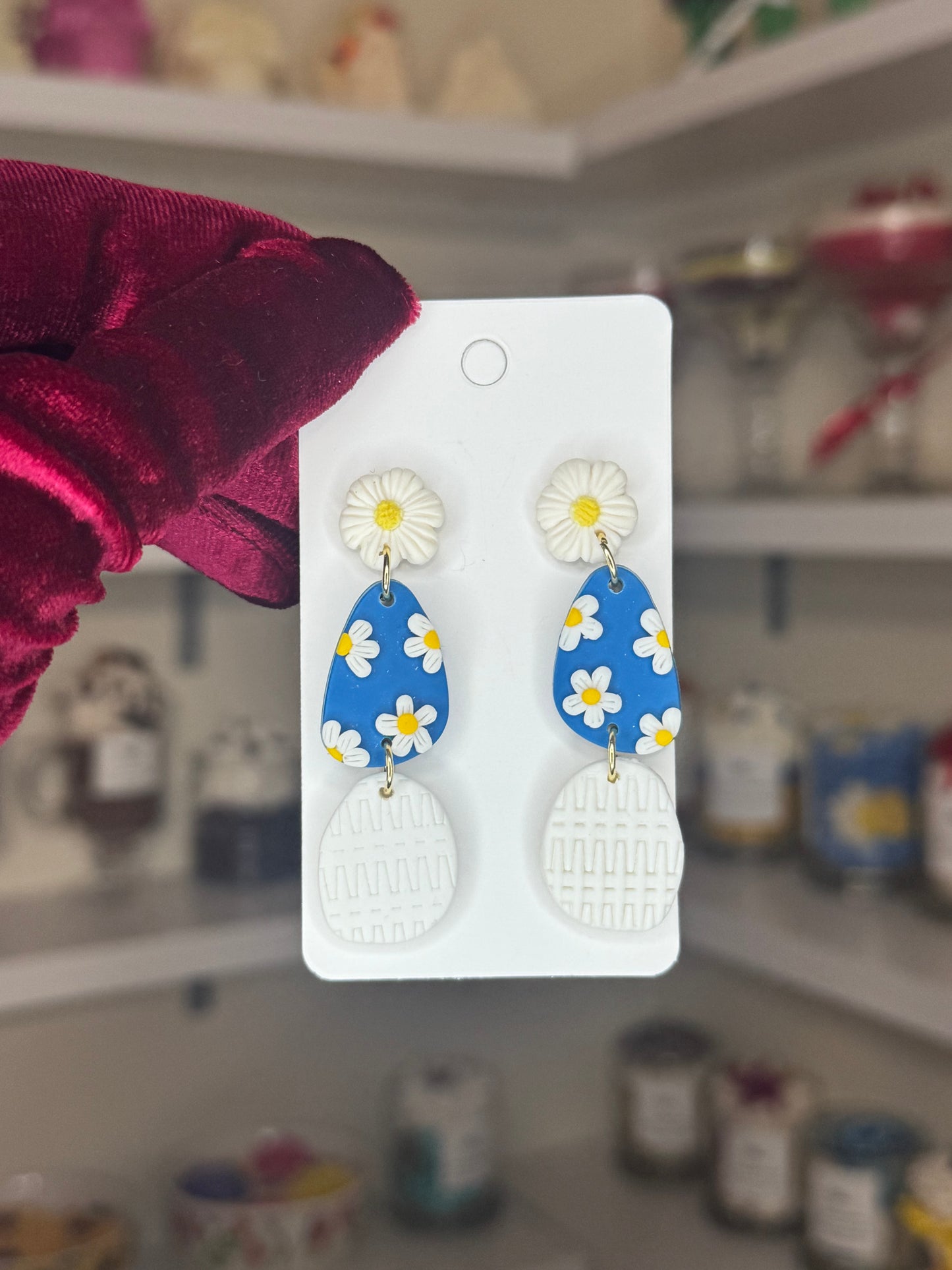 Blue daisy clay earrings