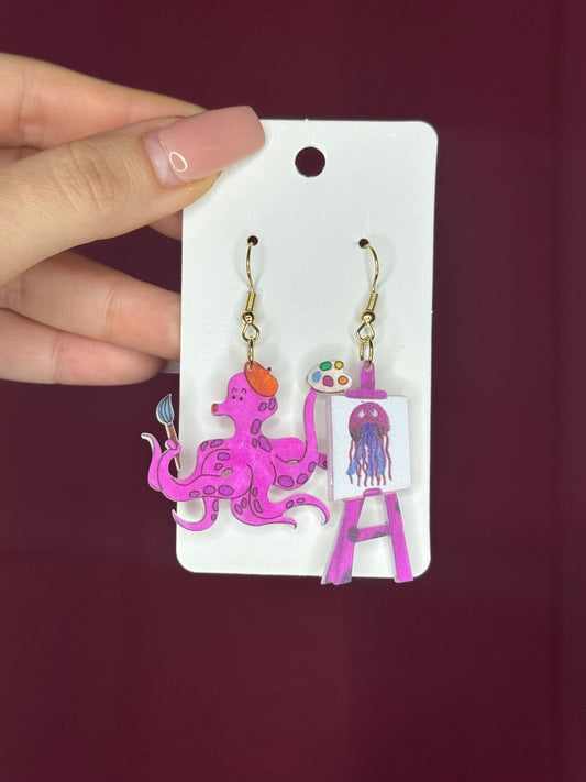 Octopus painting earrings