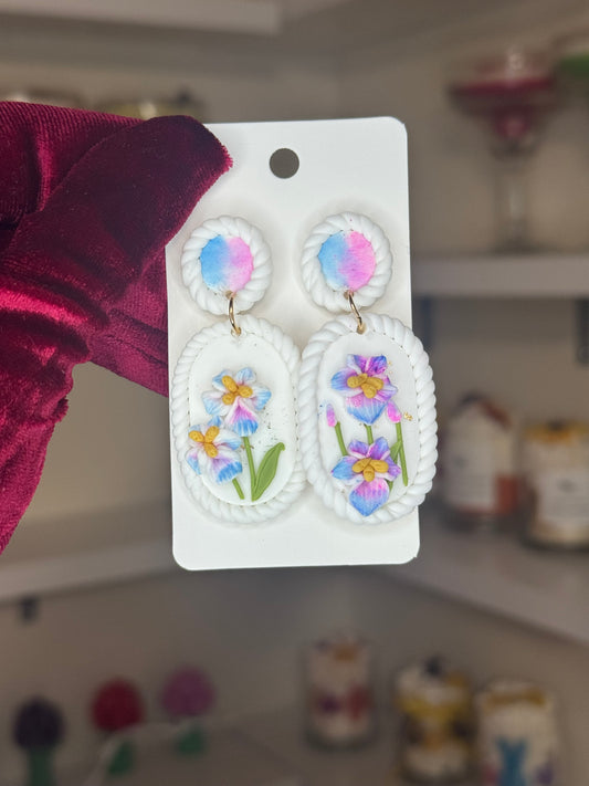 Pink and blue floral earrings