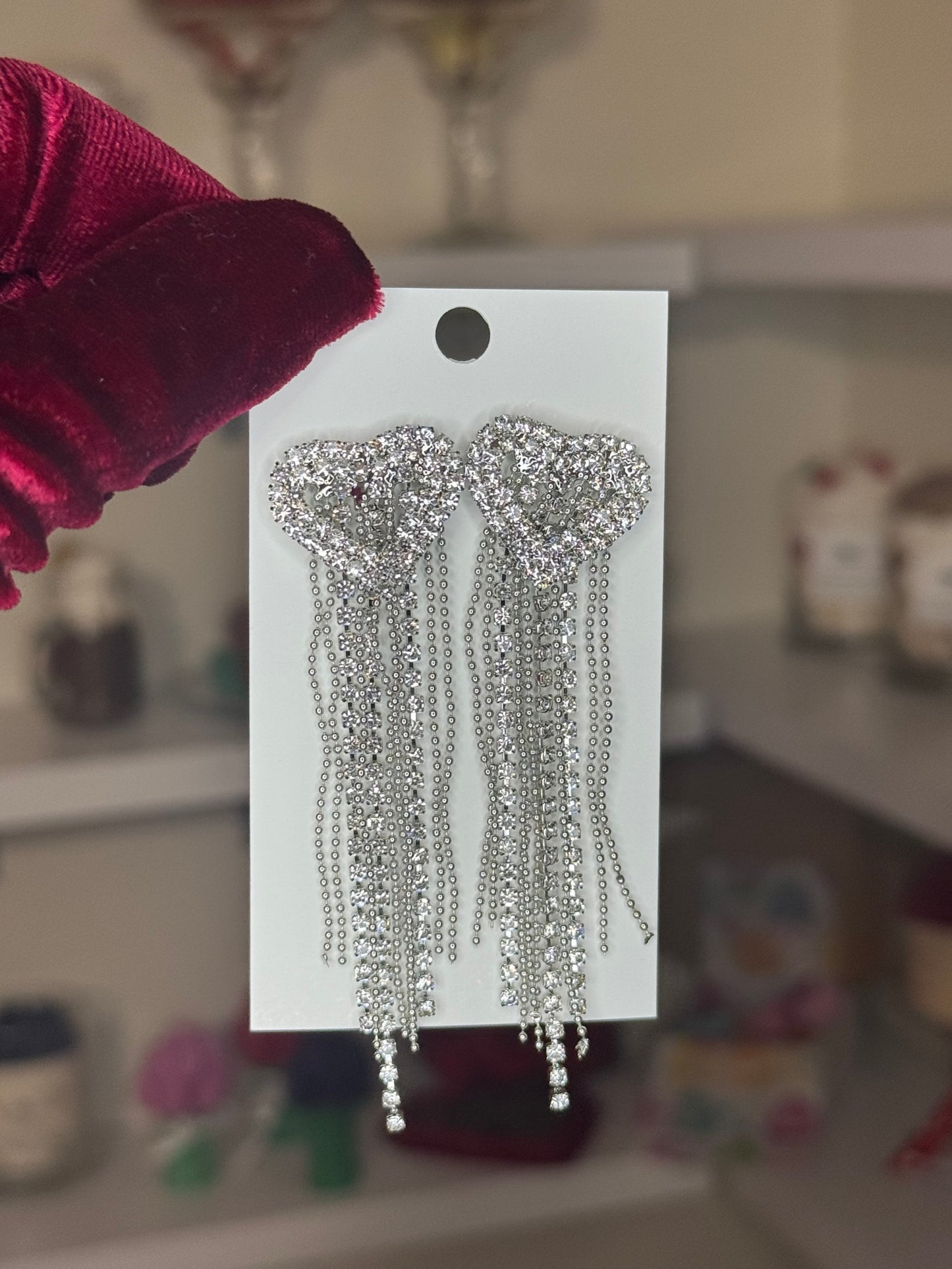 Rhinestone heart fringe earrings