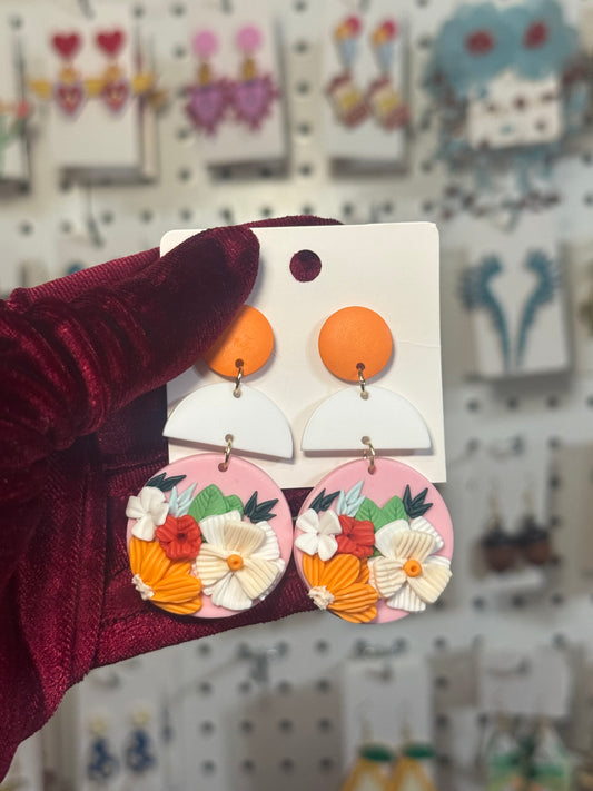 Clay floral flower earrings