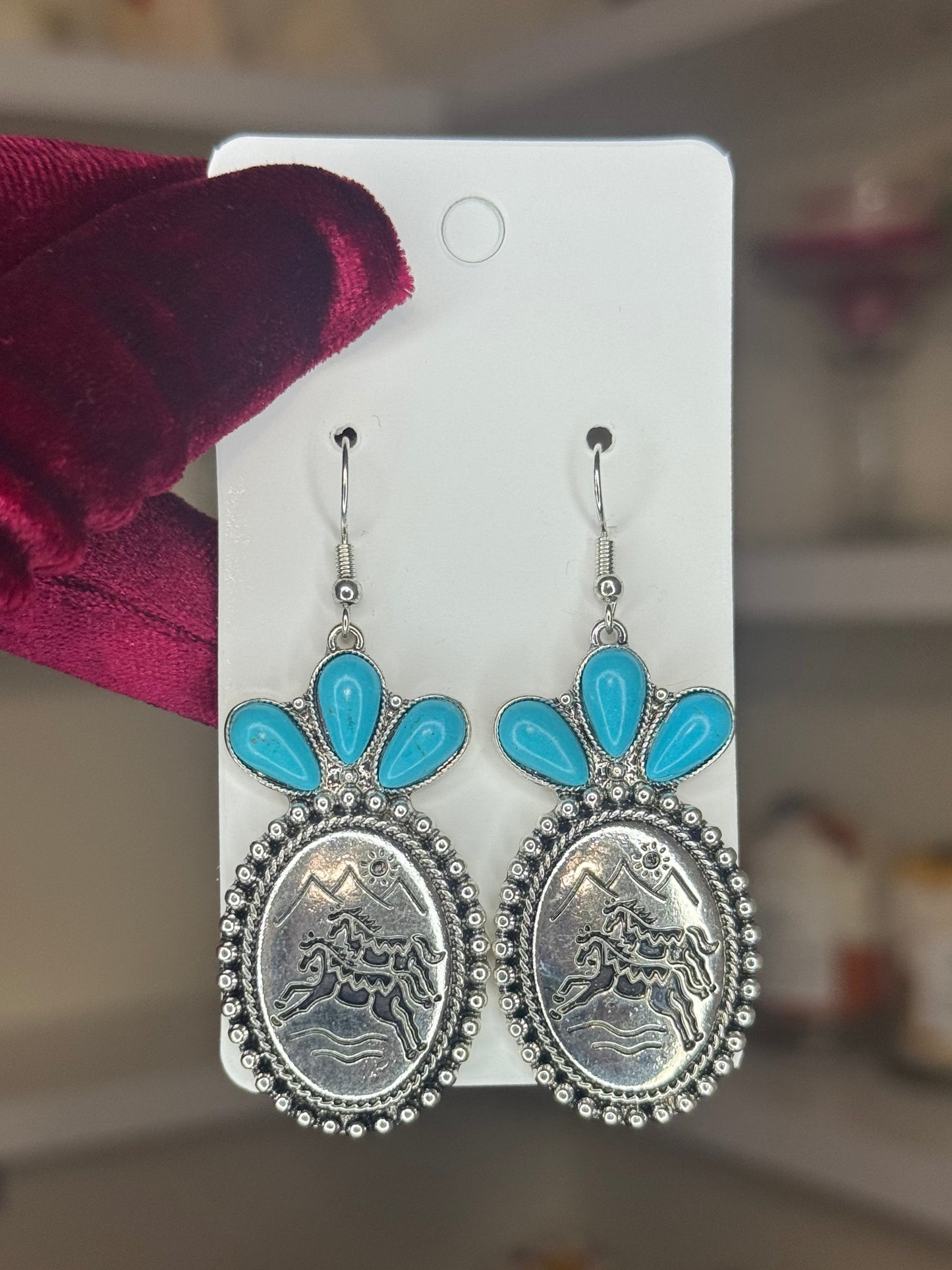 Turquoise  horse earrings  ￼