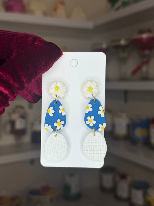 Blue daisy clay earrings