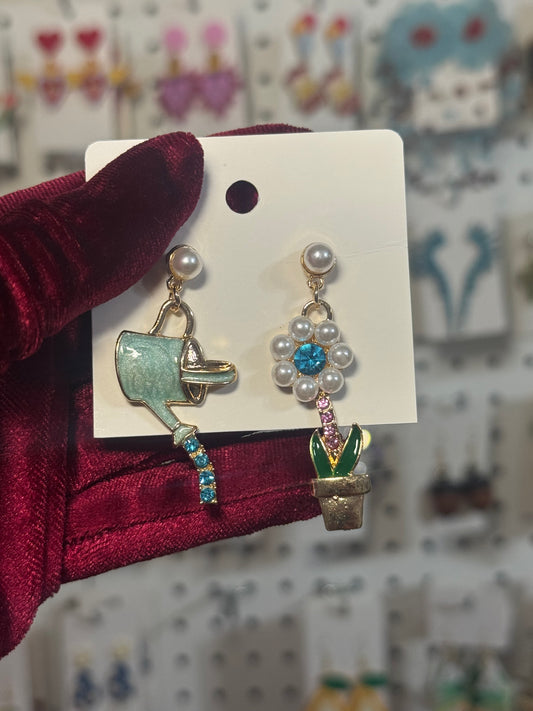 Rhinestone plant earrings