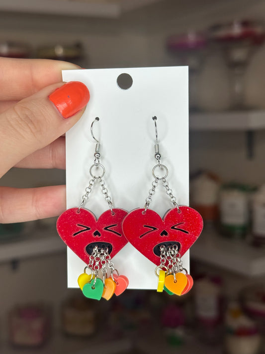 Throwing up heart earrings