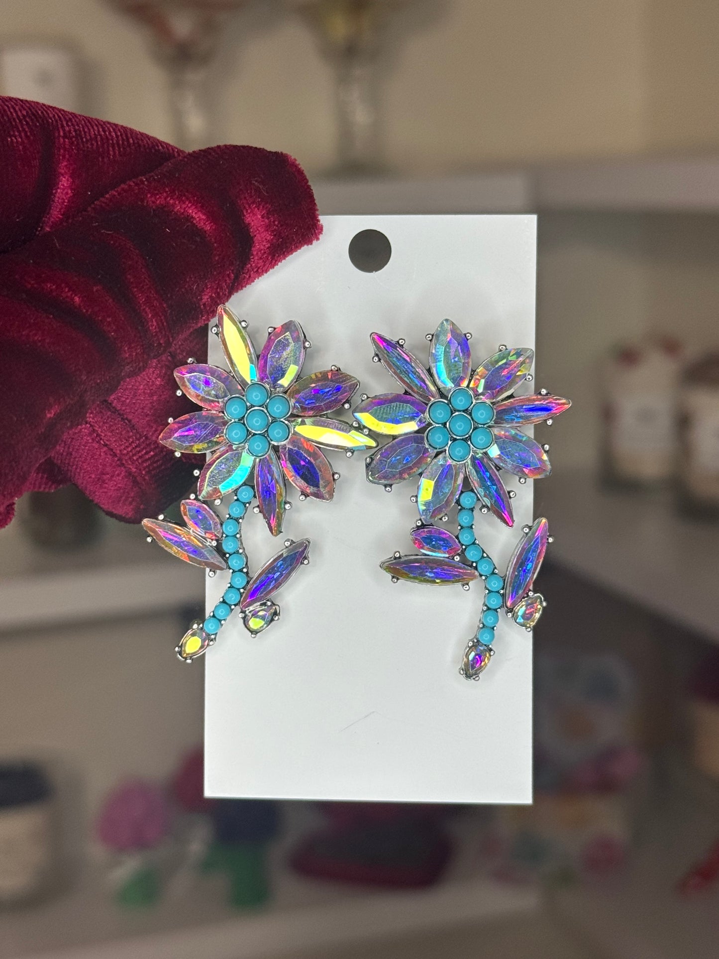 Rhinestone Turquoise flower earrings