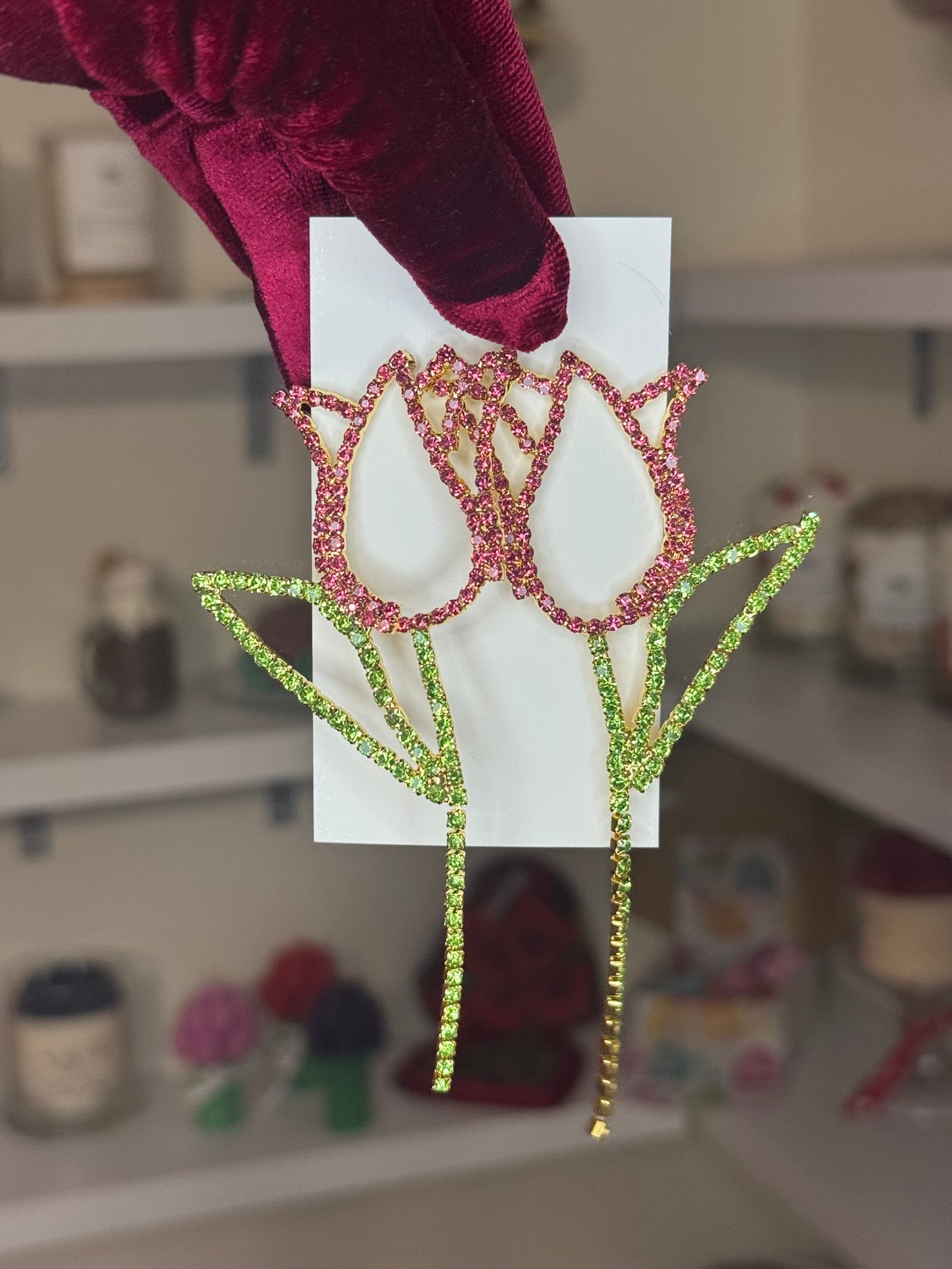 Rhinestone flower earrings