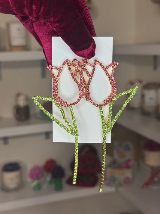 Rhinestone flower earrings